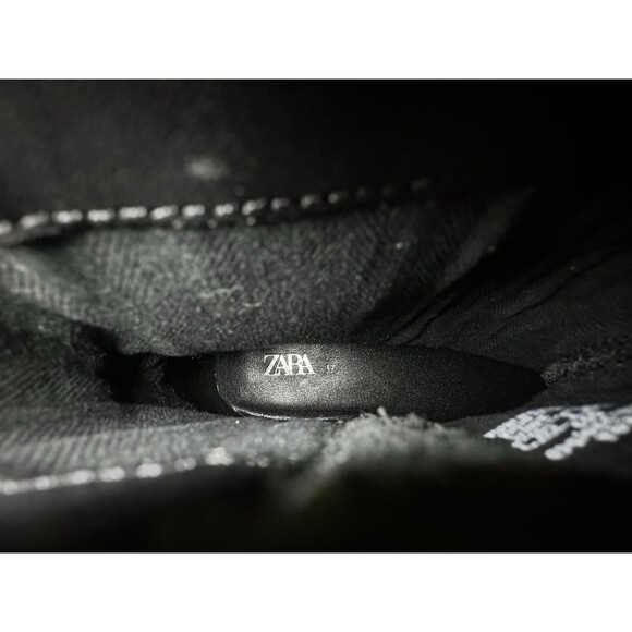 ZARA Women's Black Leather Zip Up Chunky Ankle Boots‎ Combat Moto US 7 EU 37 - Picture 10 of 13